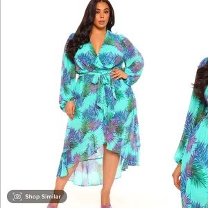 Nadine long sleeve midi dress -  Teal combo